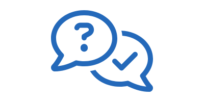 Icon of two speech bubbles with question and check mark