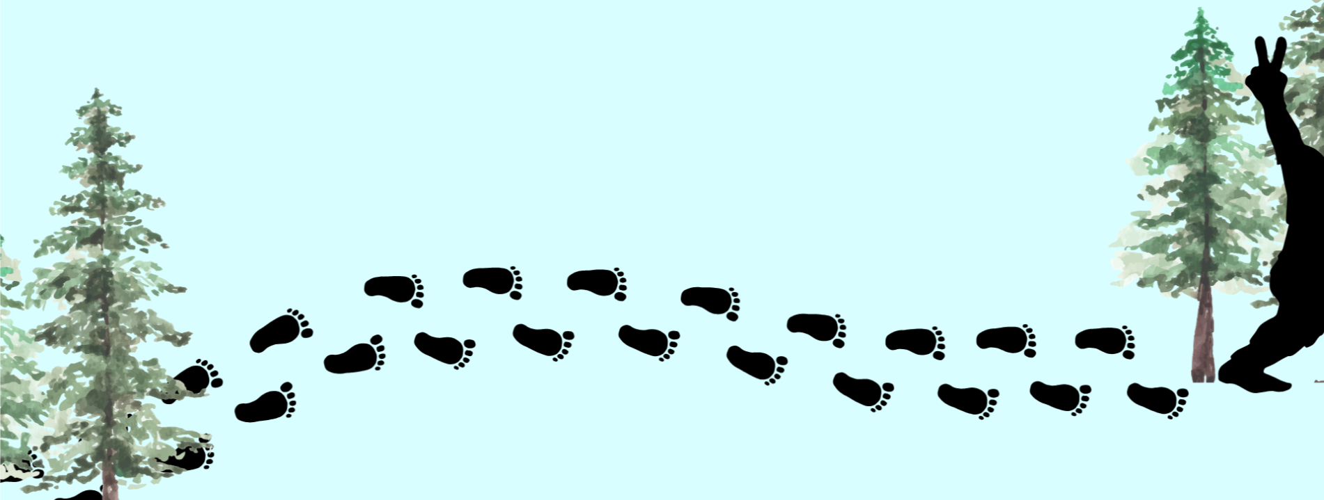 Big Foot in woods with footprints