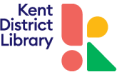 Kent District Library logo with pink, yellow, and green graphics