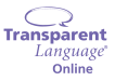 Speech bubble with the words Transparent Language online under it.
