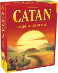 Catan red board and card game box cover reading "Trade, Build, Settle"