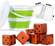 Extra large dice, bucket, and score cards for yard-yahtzee