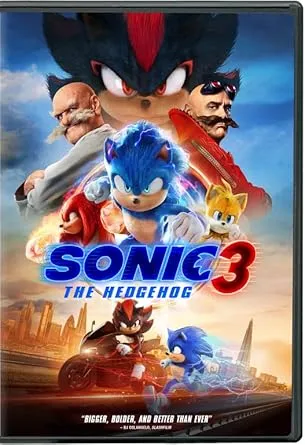 The DVD cover with two men with moustaches with Sonic in the center of the two men.