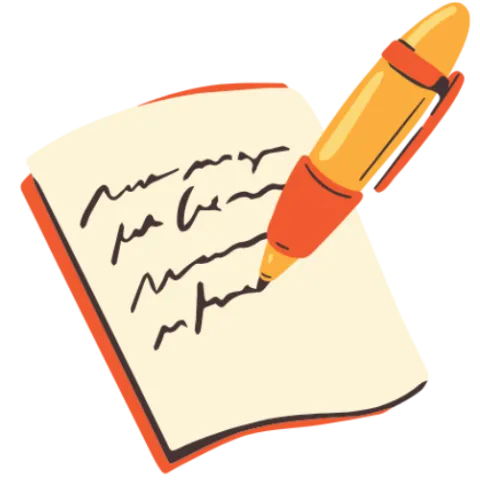 Graphic of a piece of paper with a pen writing scribbles on the paper