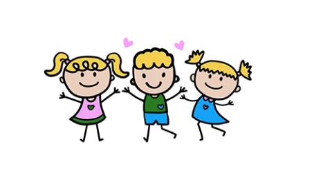 Graphic of three blonde children holding hands and smiling