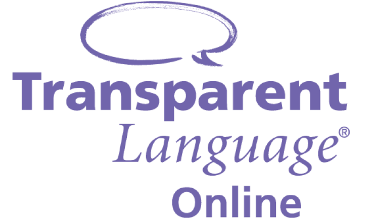 Speech bubble with the words Transparent Language online under it.